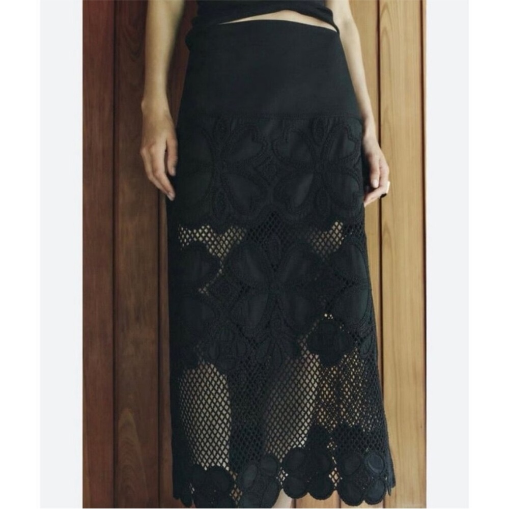 Zara Black Floral Lace Pencil Skirt SZ XL